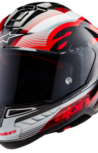NEW Alpinestars Supertech R10 Team Helmet Black/Carbon Red/Gloss White