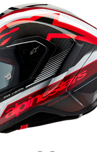 NEW Alpinestars Supertech R10 Team Helmet Black/Carbon Red/Gloss White
