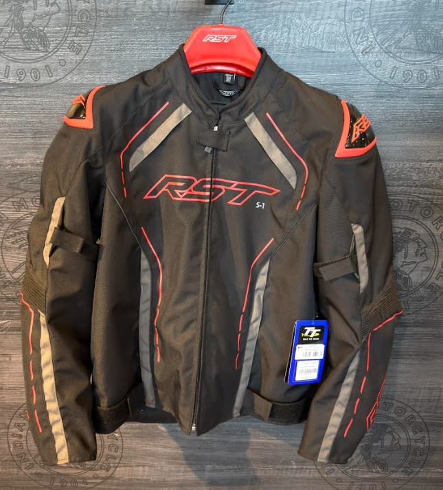RST S1 CE Motorcycle Jacket Large Black Grey Red Textile New
