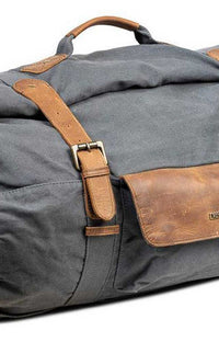 Royal Enfield Classic Duffel Bag, Roll Top with Leather Straps - Worn Gray