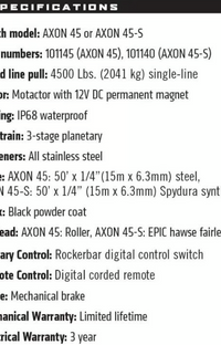 Warn 101145 AXON 45 Powersports/ATV Winch - 4,500 lb Capacity 374726
