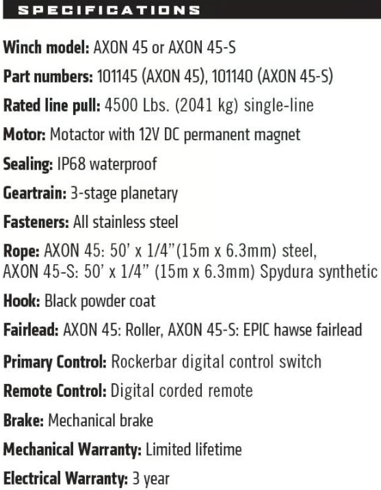 Warn 101145 AXON 45 Powersports/ATV Winch - 4,500 lb Capacity 374726