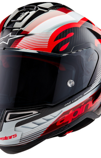 NEW Alpinestars Supertech R10 Team Helmet Black/Carbon Red/Gloss White
