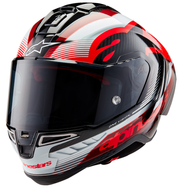 NEW Alpinestars Supertech R10 Team Helmet Black/Carbon Red/Gloss White