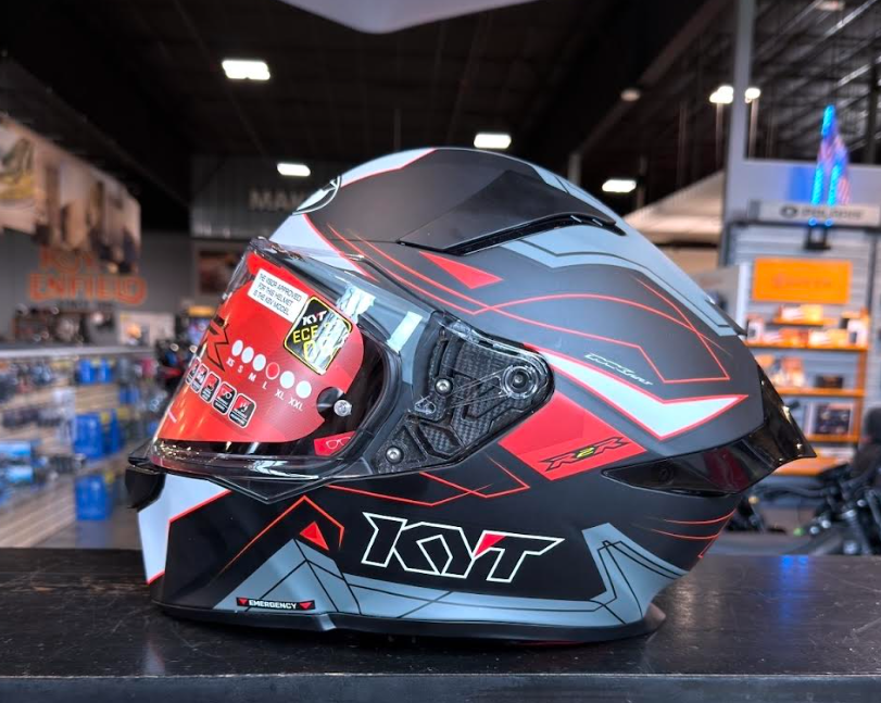 NEW KYT R2R Graphic LED Matte Black Grey Large Helmet