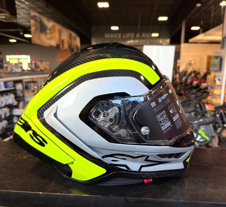 NEW Alpinestars Supertech R10 Arius Carbon Helmet Black Silver Yellow Fluo XL