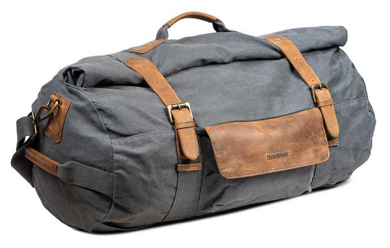 Royal Enfield Classic Duffel Bag, Roll Top with Leather Straps - Worn Gray