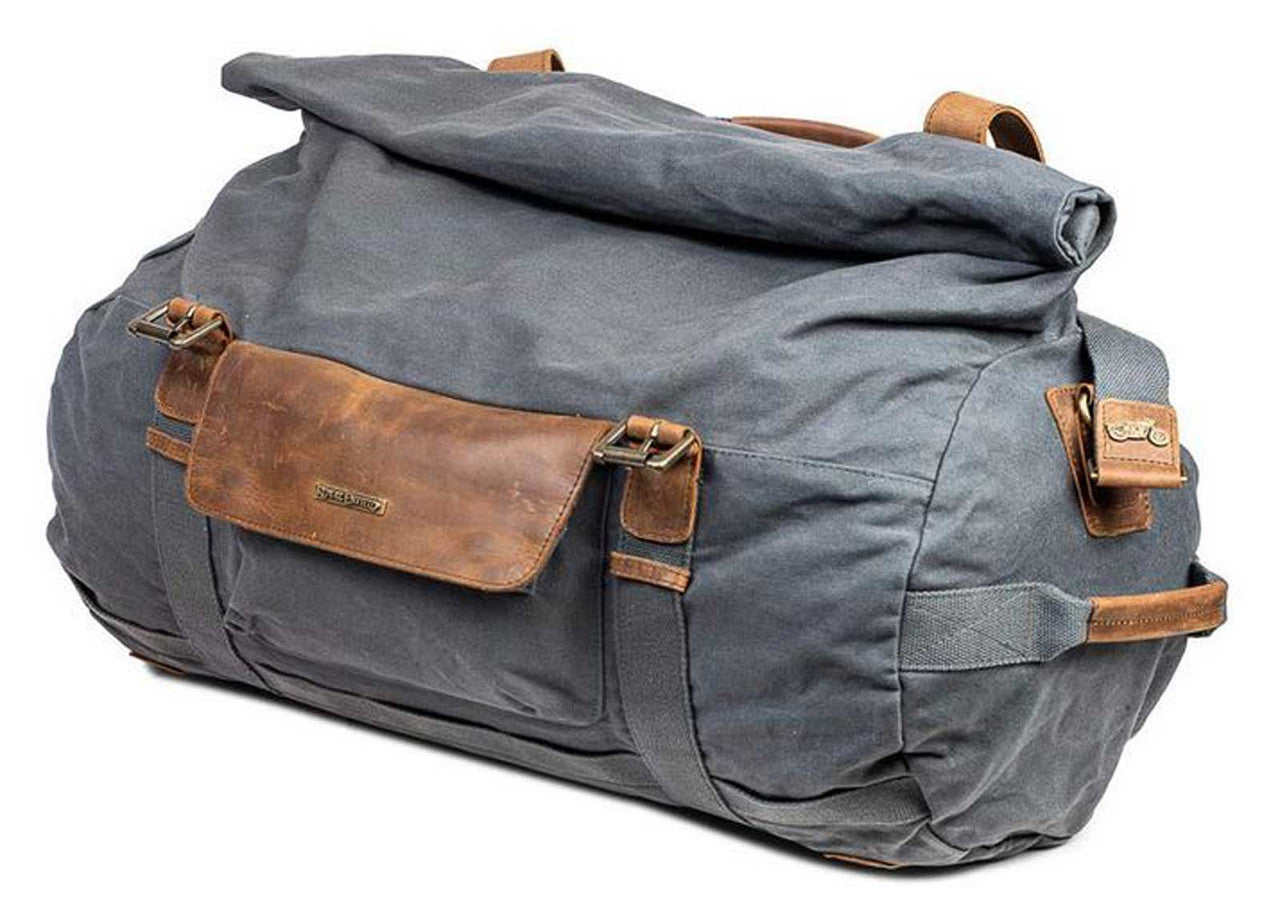 Royal Enfield Classic Duffel Bag, Roll Top with Leather Straps - Worn Gray