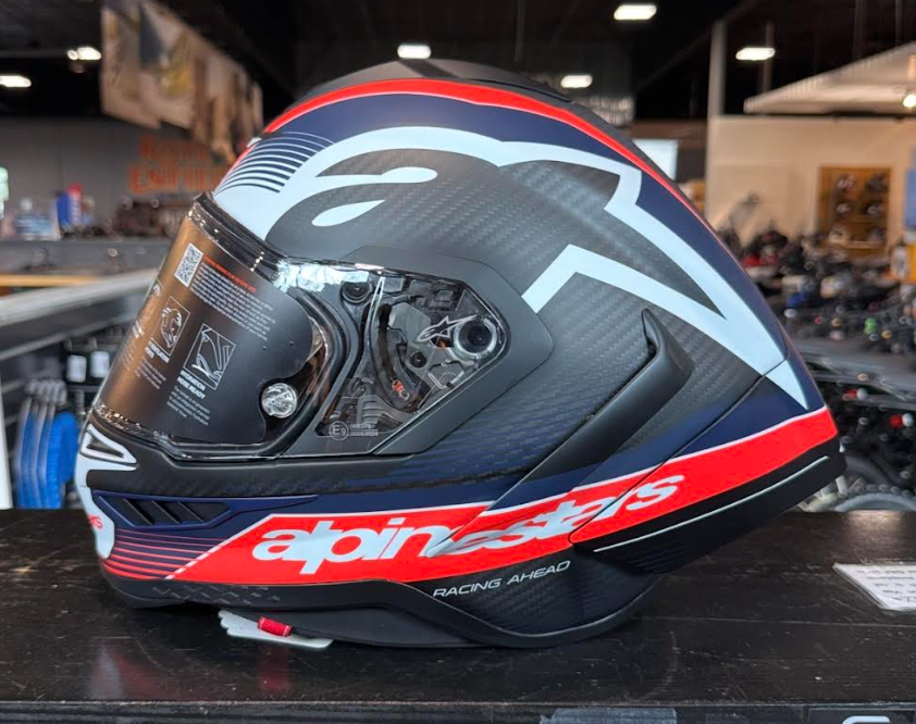 NEW XL Alpinestars Supertech R10 Team Helmet Matte Black/Carbon Red Fluo/Blue