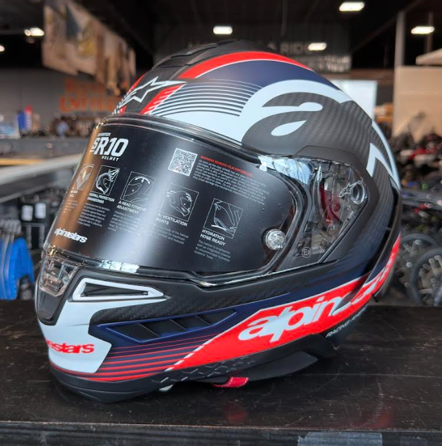 NEW XL Alpinestars Supertech R10 Team Helmet Matte Black/Carbon Red Fluo/Blue