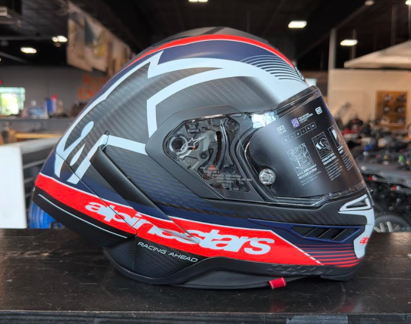 NEW Alpinestars Supertech R10 XL Team Helmet Matte Black/Carbon Red Fluo/Blue